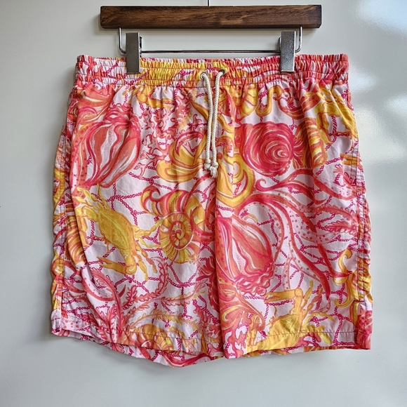 Lilly Pulitzer Other - Lilly Pulitzer Men's Capri Trunk Yellow Pink Drawstring Mesh Lined Swim Shorts M